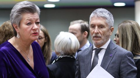 La comisaria europea de Interior, Ylva Johansson, y el ministro espaol de Interior, Fernando Grande-Marlaska, el pasado 5 de diciembre en Bruselas