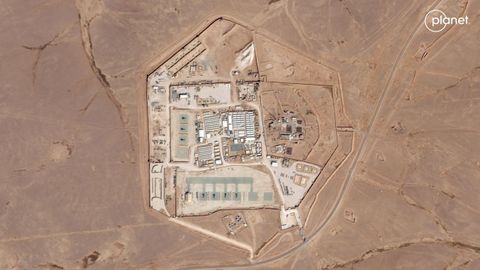 Imagen satelital de la base estadounidense Tower 22, en Rukban, distrito de Rwaished, Jordania.