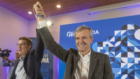Alberto Nez Feijoo y Alfonso Rueda, celebrando la victoria electoral en Galicia