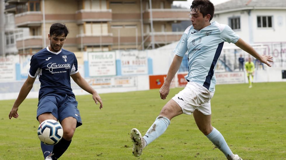 Una pareja de cigeas junto a una charca formada por los recientes temporales en Monforte