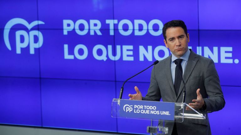 Teodoro García Egea, durante la presentacion del programa electoral del PP