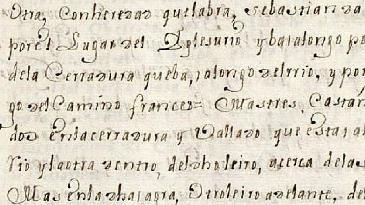 El documento del antiguo coto de Cereixa, redactado originalmente en 1595, menciona de distintas formas la ruta conocida hoy como Camino de Invierno. En este fragmento,  que pertenece a una copia de 1741, aparece la denominacin camino francs en la cuarta lnea