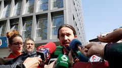 Pablo Iglesias, a la salida de la Audiencia Nacional tras personarse como perjudicado en el caso Villarejo