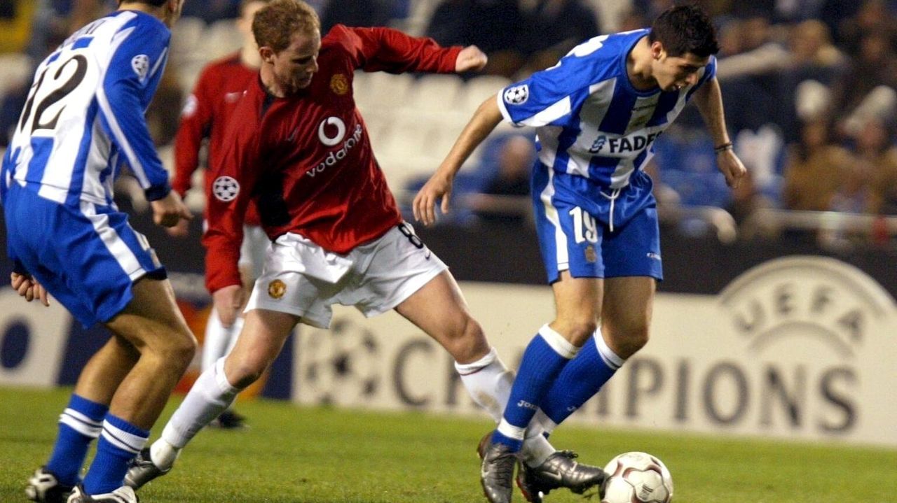 Uche, Berganti&ntilde;os y Villares, durante un entrenamiento en Abegondo