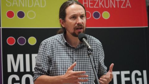 El secretario general de Podemos y vicepresidente segundo del Gobierno y ministro de Derechos Sociales y para la Agenda 2.030, Pablo Iglesias, en un acto de campaa en Durango este viernes