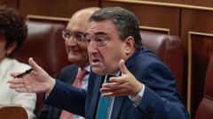 El portavoz del PNV, Aitor Esteban, gesticula mientras escucha el discurso de Alberto Núñez Feijoo en el debate de investidura en el Congreso el pasado miércoles 