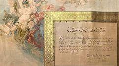 Diploma de honra das clases de debuxo do curso 1887-1888, no instituto Fernando Blanco, outorgado a Telesfora Bernrdez, nai de Pepe Miones Bernrdez