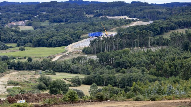 Obras del viaducto del río Pambre de la A-54, que tendrá una longitud de un kilómetro