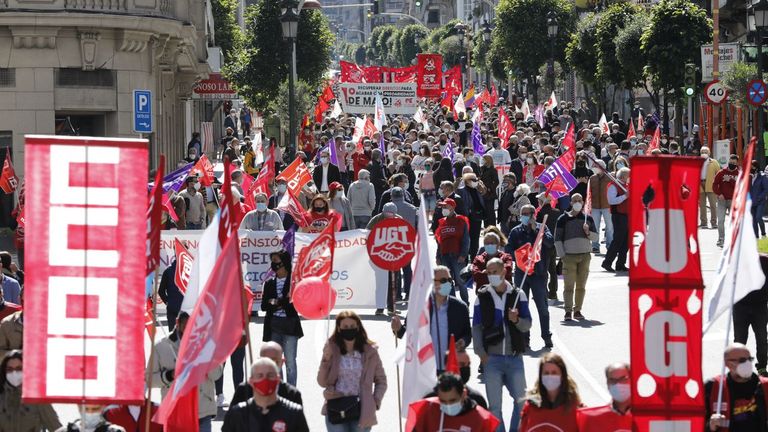 Manifestación de CC.OO. y UGT en Vigo (foto de archivo)