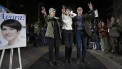 Mercedes Queixas, Ana Pontón y Francisco Jorquera en A Coruña, en la apertura de la campaña del BNG