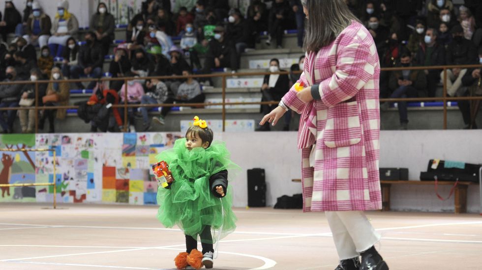 El entroido se despide en la zona.La concejala de Cultura de Pontevedra, Carme Fouces, con la mascota el saln do Libro, Orbil