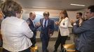 Jordi Turull y Laura Borràs aplauden a Puigdemont tras su rueda de prensa en Bruselas