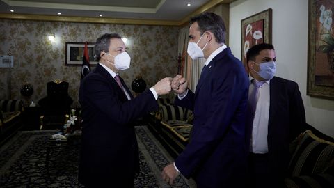 El primer ministro italiano, Mario Draghi, coincidi en Trpoli con su homlogo griego, Kyriakos Mitsotakis.