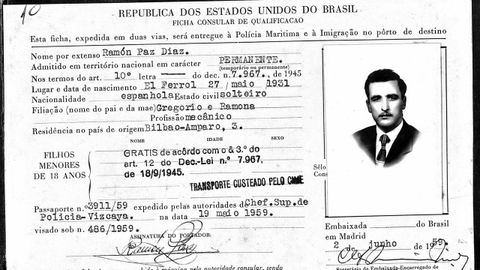 Ficha consular expedida al padre de Mónica en Brasil, a finales de los años 50