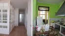 El antes y el después de uno de los pisos rehabilitados en el número 130 de la avenida de Oza. El edificio estuvo okupado y sufrió un incendio en el pasado