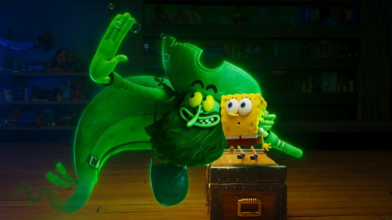 El pirata fantasma Holand�s Errante y Bob Esponja, en un fotograma del filme.