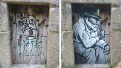 El antes y el despus de la puerta con grafiti en el ro Gafos