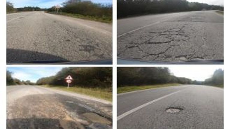Algunos de los baches de esta carretera, Moncelos-Abadín, que usan los conductores de la A-8