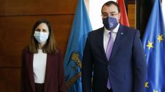 El presidente del Principado de Asturias, Adrin Barbn, junto con la ministra de Derechos Sociales y Agenda 2030, Ione Belarra