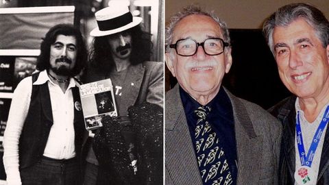 A la izquierda, una foto de juventud con Frank Zappa; a la derecha, retratado junto a Garca Mrquez
