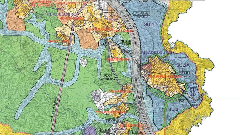 Mapa del plan empresarial en la parroquia de Ribadelouro, en Tui