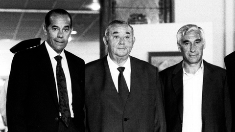 Con dos históricos del Dépor, Juan Acuña y Arsenio Iglesias, en 1997 en A Coruña.