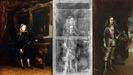 A la izquierda, el óleo del museo asturiano, Carlos II a los diez años. A la derecha el retrato del rey en el Museo del Prado, ambos de Carreño de Miranda. En el centro, la radiografía del segundo, que muestra una imagen original muy parecida a la del primero.