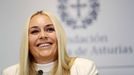 La esquiadora estadounidense Lindsey Vonn, campeona olímpica y doble oro mundial, durante la rueda de prensa en Oviedo en la víspera de recoger el Premio Princesa de Asturias de los Deportes 2019