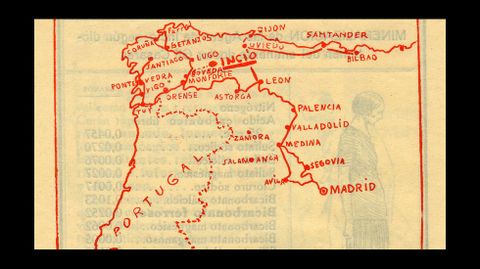 Un mapa señala la «situación inmejorable» del balneario de A Ferrería en la publicidad de la década de 1920