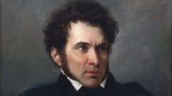 Detalle del retrato del artista Valentn Cardedera, que fue viajero fiel al espritu del Romanticismo, en una obra realizada por Federico de Madrazo