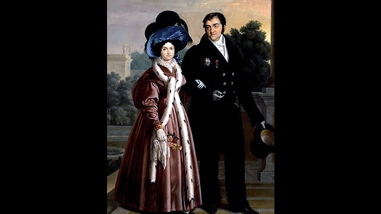«Fernando VII y María Cristina paseando por los jardines de palacio», de Luis de la Cruz, procedente de la colección Bauer y colgado en las salas del Museo de Bellas Artes de Asturias