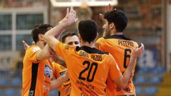 Los jugadores del Burela celebran un gol en el pasado curso