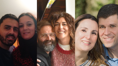 De izquierda a derecha, las tres parejas: Javier y Estela, Joseba y Arantza y Jorge y Raquel.
