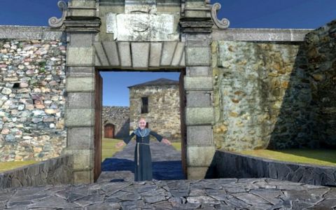 El abad Alonso de Solís, que reconstruyó la abadía en el siglo XVII, da la bienvenida a los visitantes en una imagen de la aplicación