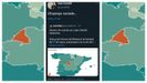 Tuit del presidente de la Cámara de Comercio de Barcelona, Joan Canadell, con un mapa con el número de muertos y el comentario: «La España vaciada»