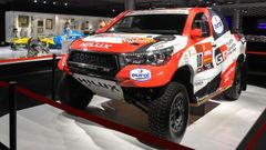 El Toyoa Hilux con el que Fernando Alonso debut en el Rally Dakar 2020, parte de la coleccin del Museo y Circuito Fernando Alonso, en Llanera