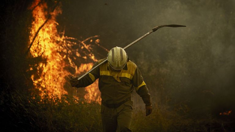Personal de extinción de incendios actuando en el fuego de Cualedro la semana pasada