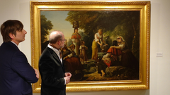 El director adjunto de Conservacin e Investigacin del Museo del Prado, Alfonso Palacio, y el conservador de Arte Antiguo del Museo de Bellas Artes de Asturias, Gabino Busto, ante obra de Dionisio Fierros