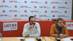 El secretario general de UGT FICA Estatal Mariano Hoya Callosa y del Secretario General de UGT FICA Asturias, Jenaro Martínez Paramio.