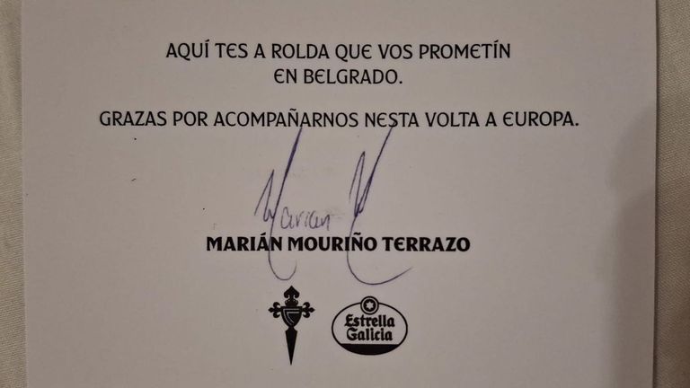 Marián Mouriño paga la ronda prometida a los celtistas desplazados a Belgrado