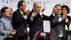 Christiana Figueres junto a Ban Ki-moon, Laurent Fabius y Franois Hollande