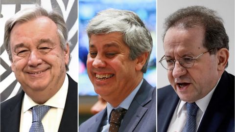 De izquierda a derecha, Antonio Guterres, Mário Centeno y Vítor Constâncio