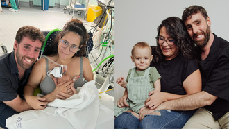 La primera foto de la familia (izquierda) y cmo estn a da de hoy (derecha). Tras el nacimiento de Eneko a las 27 semanas de gestacin, tres meses antes de la fecha prevista, el beb permaneci ingresado ms de ochenta das en la uci neonatal del Hospital Materno-Infantil de A Corua.