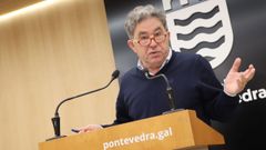 El alcalde de Pontevedra, este viernes en el Concello, donde avanz el borrador de los presupuestos del 2024