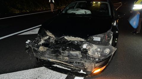 La parte frontal del coche particular del presidente de la Diputacin de Lugo qued destrozado por el impacto con el jabal