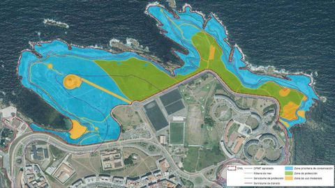 Plan de conservacin de la Torre por zonas. En azul, la prioritaria de conservacin, en verde la de proteccin y, en naranja, la de uso moderado