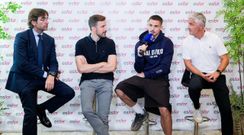 Agustn Lleida y Roberto Surez, conDendoncker en el centro, durante la presentacin del belga