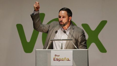 El líder de Vox, Santiago Abascal, en un mitin en A Coruña en abril del 2019