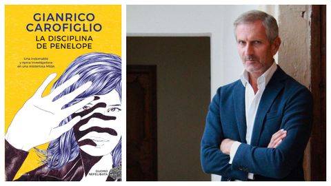 Duomo Ediciones.Retrato del escritor Gianrico Carofiglio y portada de la primera novela protagonizada por Penelope Spada.