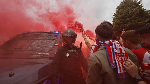Recibimiento al Real Sporting en la previa del partido de playoff contra el Espanyol